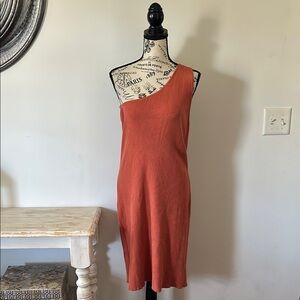 House of Harlow 1960 Rust Ribbed Knit One Shoulder Sweater Dress Women's size L